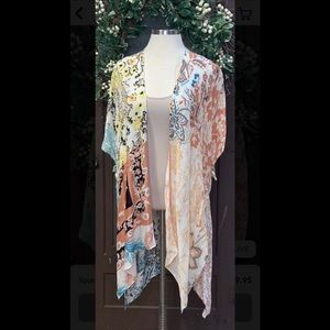 One size peach and yellow multi kimono